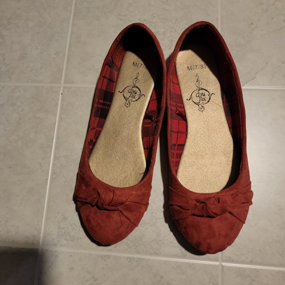 Sole Mates Womens Red Comfort Slip On Knotted Ballet Flats Size US 7/8 M